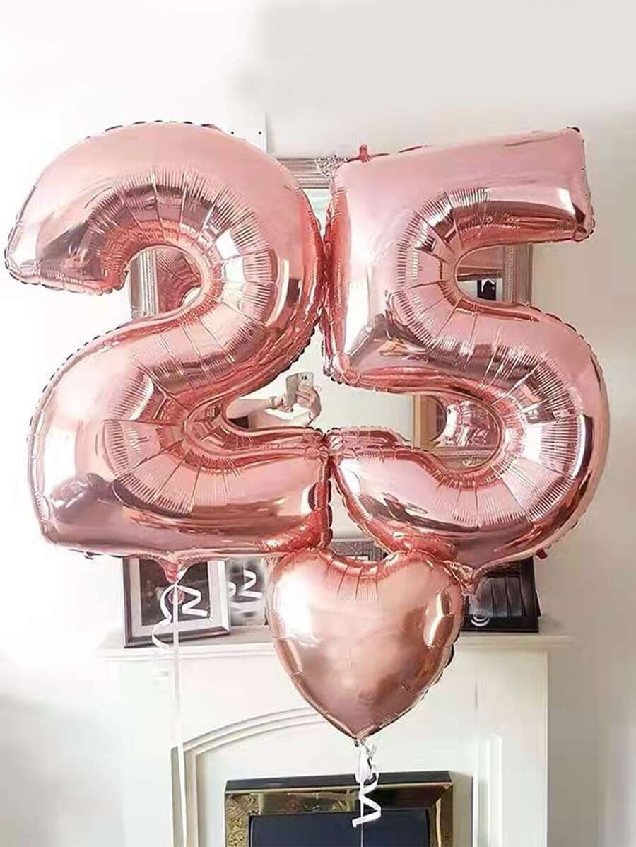 3 piezas número & con corazón globo - Oro rosa - Ver 1