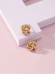 Women Solid Color Twist Stud Earrings