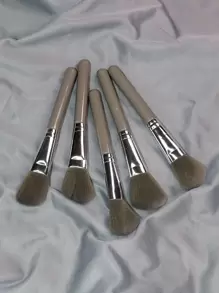 5支装塑料轮廓刷、粉底刷、遮瑕刷、腮红刷、修容刷、腮红刷、古铜粉刷、散粉刷、粉底刷、腮红刷 - 棕色 - 查看 1