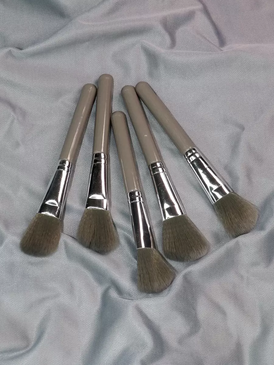 5支装塑料轮廓刷、粉底刷、遮瑕刷、腮红刷、修容刷、腮红刷、古铜粉刷、散粉刷、粉底刷、腮红刷 - 棕色 - 查看 1