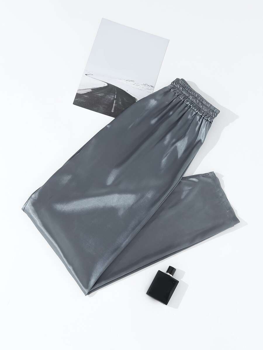 Men Solid Elastic Waist Lounge Trousers - Dark Grey - View 1