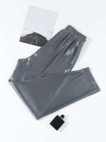 Men Solid Elastic Waist Lounge Trousers - Dark Grey - View 2