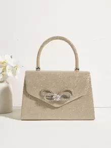 Vincy Glitter Handbag Glamorous Glitter Bling, Sequin, Luxury, Shiny Glitter Rhinestone & Bow Decor Flap Square Bag, Perfect Bride Purse For Wedding, Prom & Party Events Evening Bag, Dinner Bag For Party Girl, Woman - Champagne - View 7