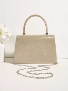 Vincy Glitter Handbag Glamorous Glitter Bling, Sequin, Luxury, Shiny Glitter Rhinestone & Bow Decor Flap Square Bag, Perfect Bride Purse For Wedding, Prom & Party Events Evening Bag, Dinner Bag For Party Girl, Woman - Champagne - View 8