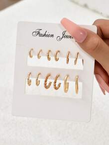 6pairs Twist Cuff Hoop Earrings - Yellow Gold - View 1