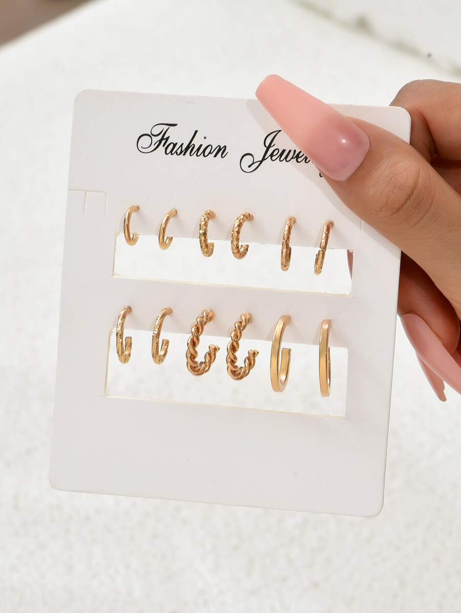 6pairs Twist Cuff Hoop Earrings - Yellow Gold - View 1