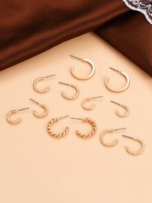6pairs Twist Cuff Hoop Earrings - Yellow Gold - View 2