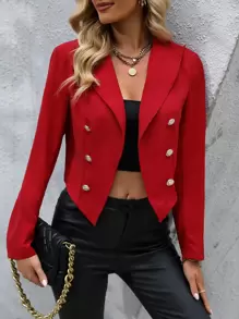SHEIN Privé Solid Double Breasted Crop Blazer