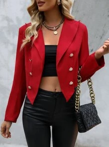 SHEIN Privé Solid Double Breasted Crop Blazer