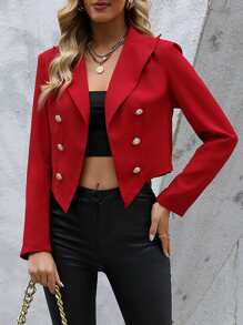 SHEIN Privé Solid Double Breasted Crop Blazer