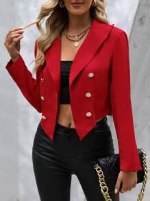 SHEIN Privé Solid Double Breasted Crop Blazer