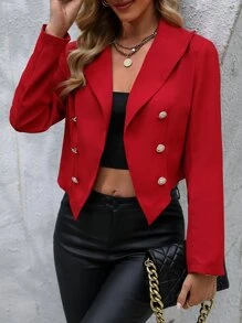 SHEIN Privé Solid Double Breasted Crop Blazer