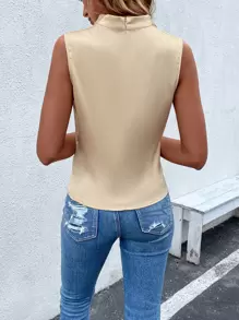 SHEIN Privé Draped Collar Sleeveless Satin Blouse - Champagne - View 3