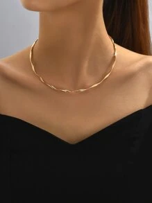 1pc New Creative Minimalist Autumn/Winter Fashion Line Spiral Choker Necklace, Elegant - Yellow Gold - View 4