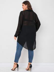 Camisa con cuenta de perla bajo irregular de gasa sin sujetador