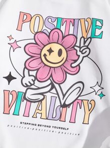 Manfinity VCAY Men Plus Floral & Slogan Graphic Drop Shoulder Sweatshirt, For Fall Winter - White - View 3