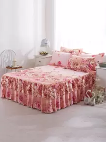 1 Pieza Falda De Cama Con Estampado Floral Rosa - Multicolor - Ver 1