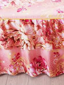 1 Pieza Falda De Cama Con Estampado Floral Rosa - Multicolor - Ver 3