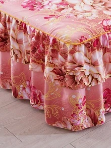 1 Pieza Falda De Cama Con Estampado Floral Rosa - Multicolor - Ver 8
