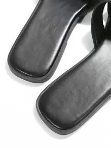 女式編織細節拖鞋優雅黑色拖鞋 - 黑色 - 查看 6