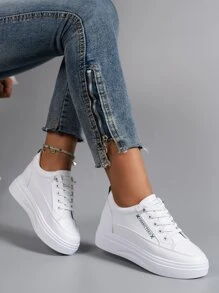 Letter Graphic Lace-up Front Skate Shoes - White - View 2