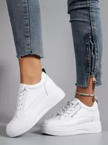 Letter Graphic Lace-up Front Skate Shoes - White - View 3