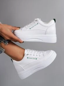 Letter Graphic Lace-up Front Skate Shoes - White - View 4