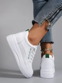 Letter Graphic Lace-up Front Skate Shoes - White - View 5