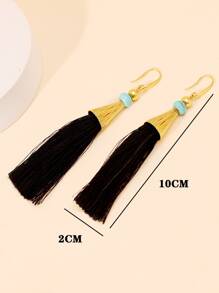 Tassel Drop Earrings - Black - View 4