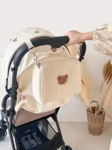 1pc Baby Cartoon Bear Decor Stroller Storage Bag - Beige - View 1