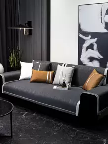 1pc Contrast Binding Anti-slip Sofa Towel - Black - View 1