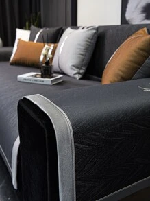 1pc Contrast Binding Anti-slip Sofa Towel - Black - View 4