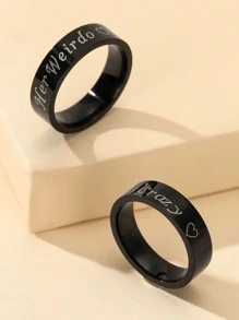 2入組情侶字母細節戒指 - 黑色 - 查看 3
