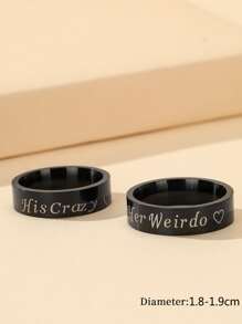 2入組情侶字母細節戒指 - 黑色 - 查看 4