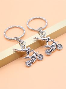 2入組摩托車和人物墜飾鑰匙圈 - 復古銀色 - 查看 1