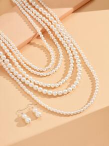 3入組鑽石和仿珍珠飾物套裝 - 白色 - 查看 3