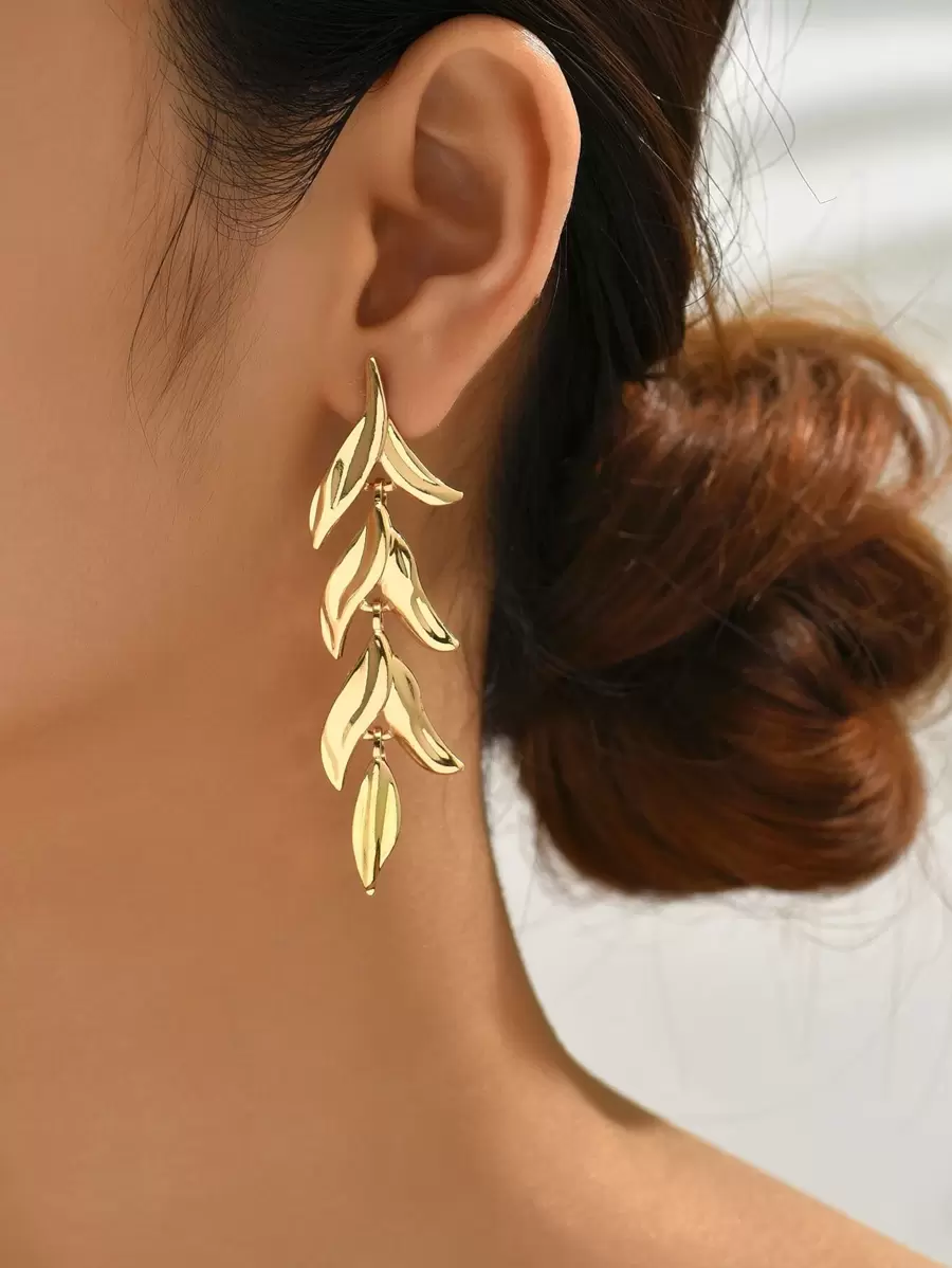 Leaf Drop Earrings - Yellow Gold - View 1