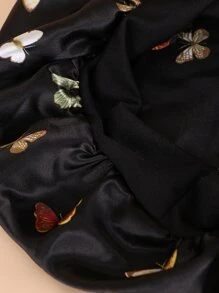 蝴蝶圖案絲質護髮帽，緞面護髮帽 - 黑色 - 查看 3