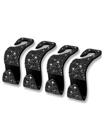 4pcs Rhinestone Decor Car Seat Back Hook