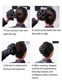 短合成纖維髮髻 - 黑色 - 查看 5