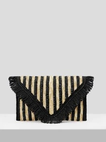 SHEIN VCAY Striped Pattern Fringe Trim Straw Bag - Multicolor - View 4