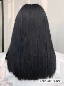 Natural Medium Straight Synthetic Wig With Bangs - Black - View 7