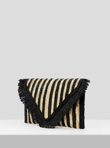 SHEIN VCAY Striped Pattern Fringe Trim Straw Bag - Multicolor - View 5