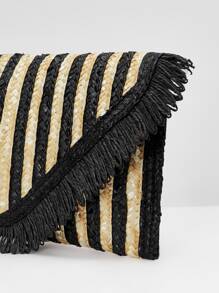 SHEIN VCAY Striped Pattern Fringe Trim Straw Bag - Multicolor - View 8