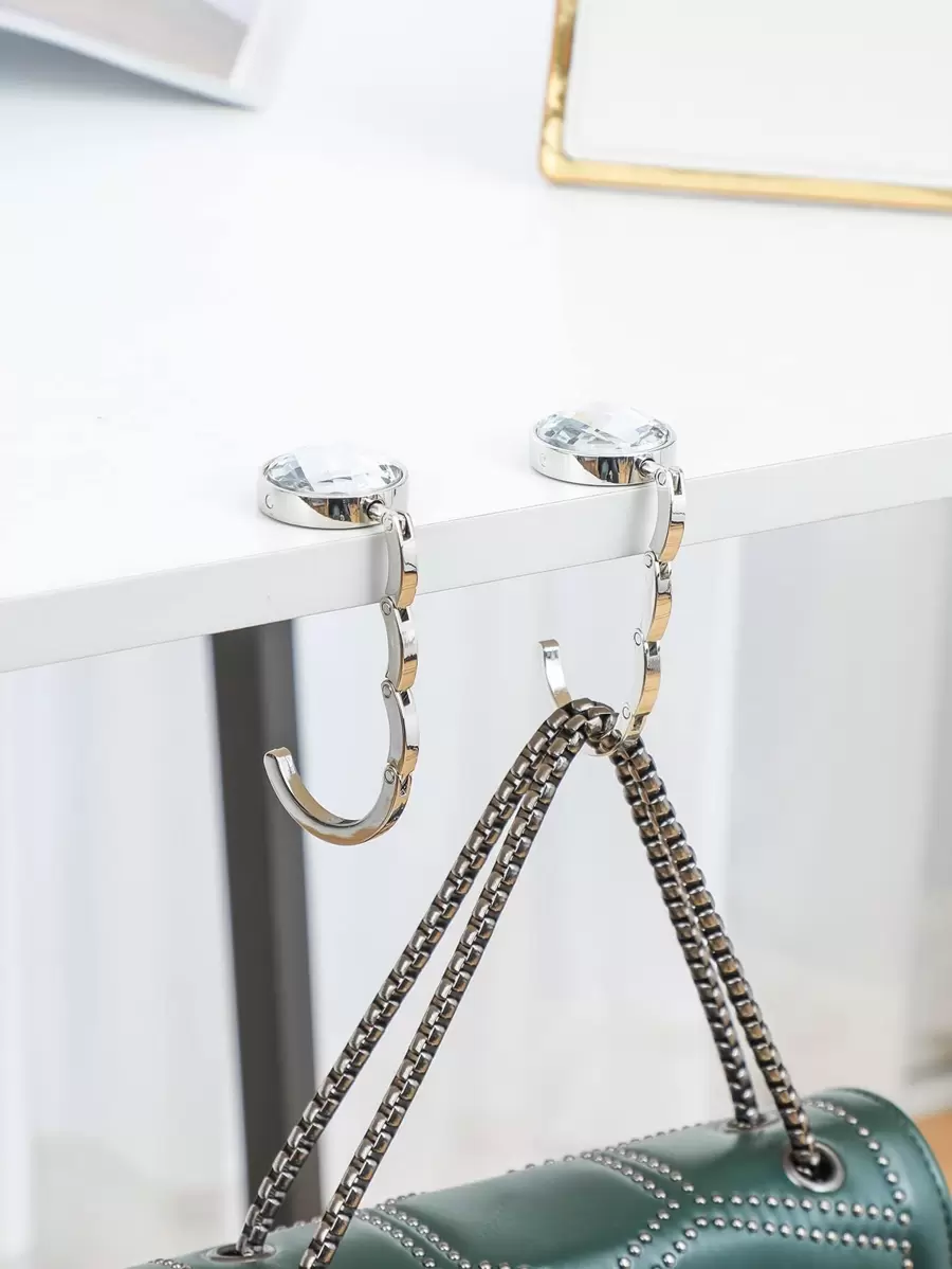 QYeah 1pc Random Fashion Bag Holder Handbag Hanger Folding Hook Holder Portable Key Ring Rack Table Hook Hardware Travel Outdoor Storage - White - View 1