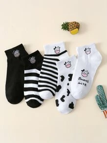 5pairs/Set Men's Cow Striped Boat Socks - Multicolor - View 2