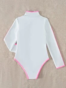 Swim Vcay Contrast Binding Zipper Front One Piece Swimsuit - White - View 3