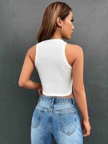 SHEIN EZwear Building Print Crop Tank Top - White - View 2