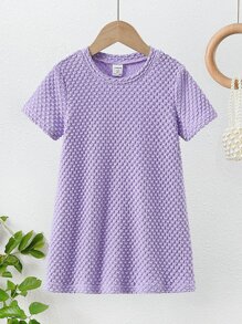 Toddler Girls Solid Tee Dress - Purple - View 1