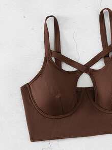 Rib Cut-out Underwire Bikini Top - Chocolate Brown - View 4